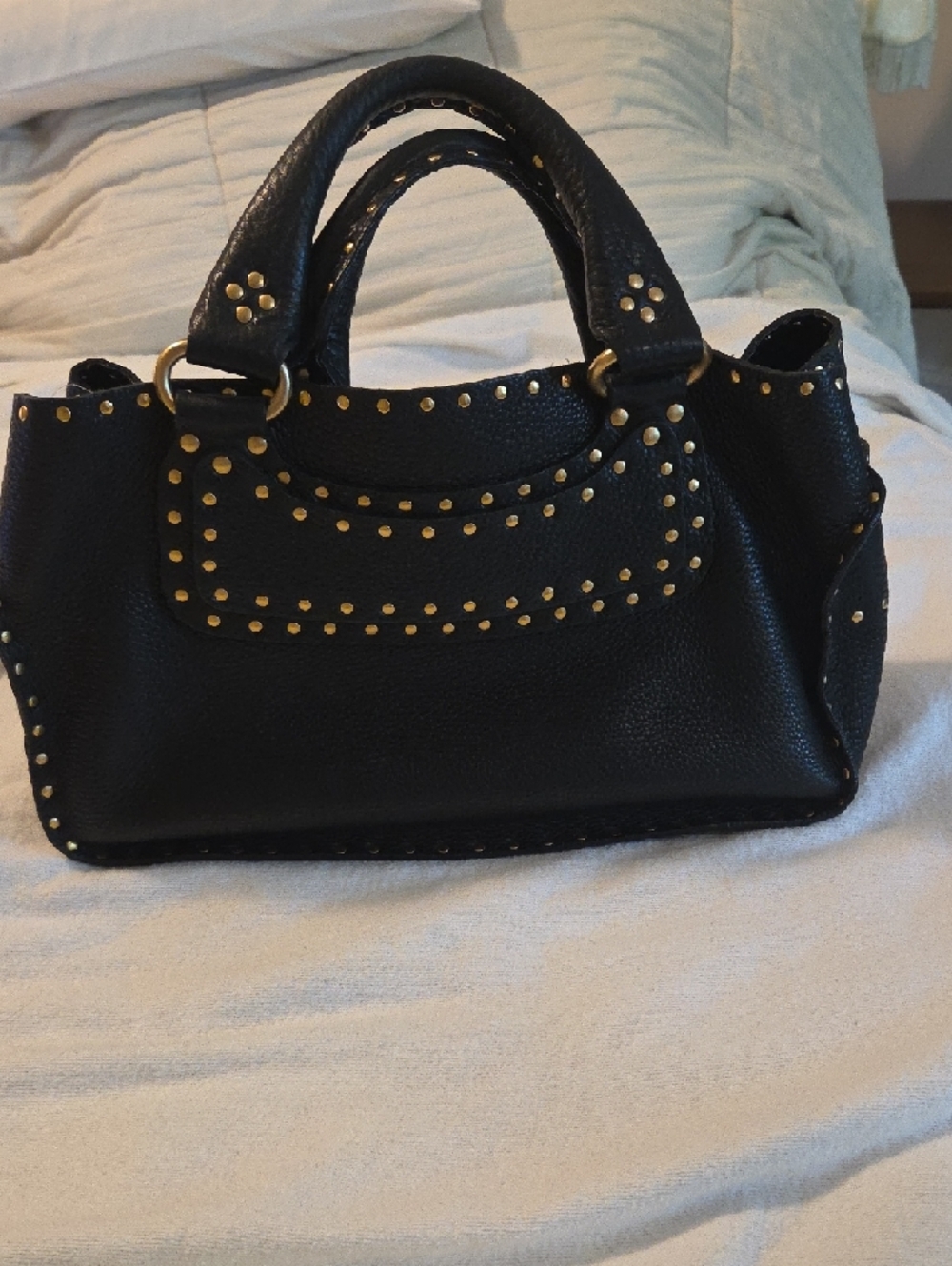 Celine Black Pebbled Leather Shoulder Bag with Gold Studs - Picture 7 of 7